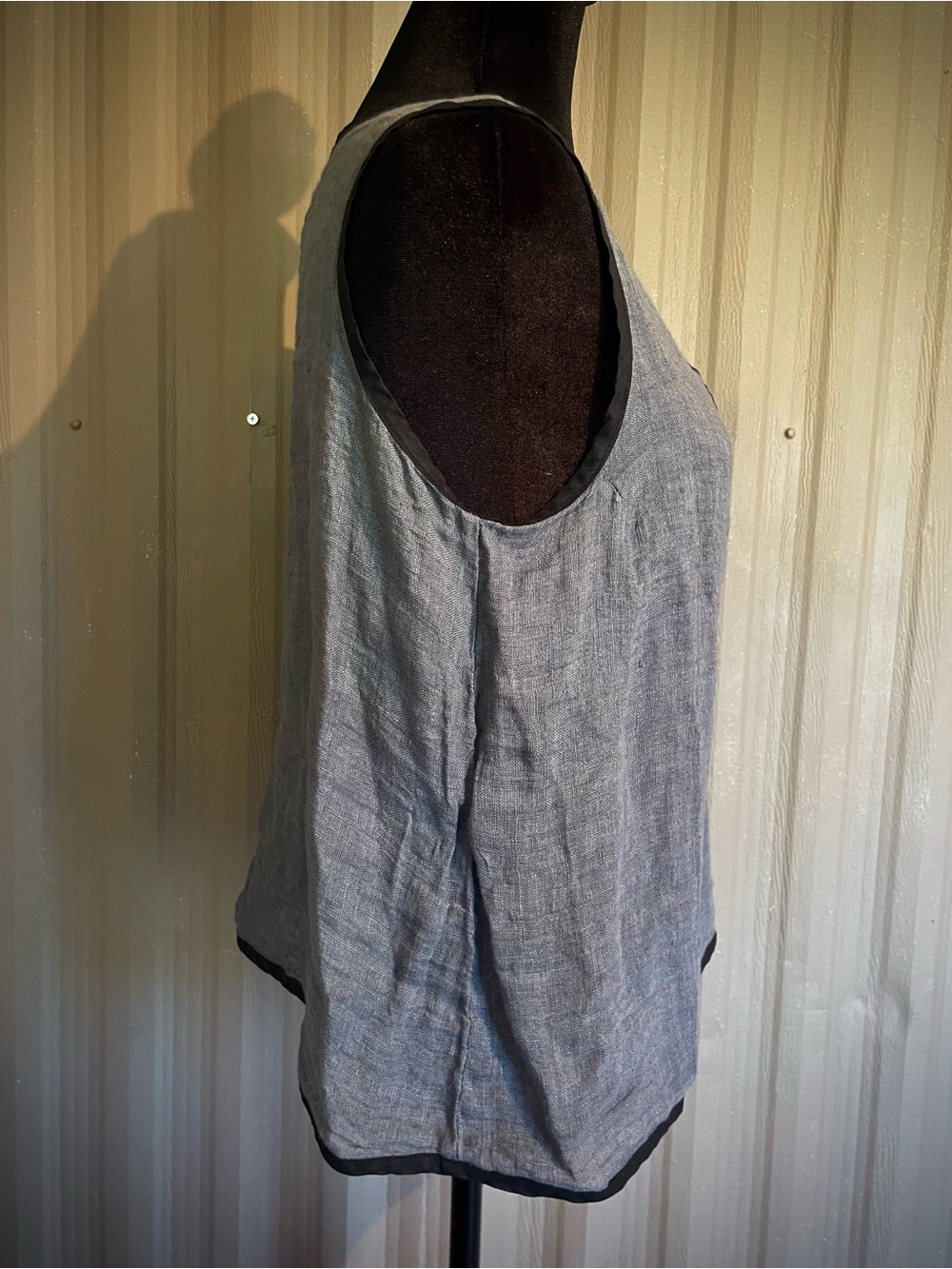 Cynthia Ashby Grey/Blk Sleeveless Linen Snap Tunic Top Minimalist Lagenlook sz S - Picture 5 of 14